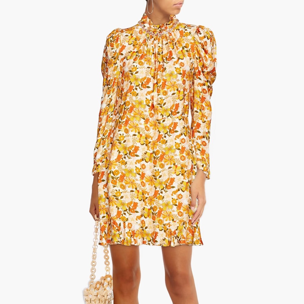 NWT SANDRO Grace ruched floral-jacquard mini dress